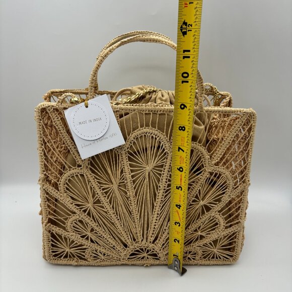 NWT House Of Harlow 1960 Hand Woven Raffia Hand Bag Purse Gold Crossbody Strap - Picture 3 of 9